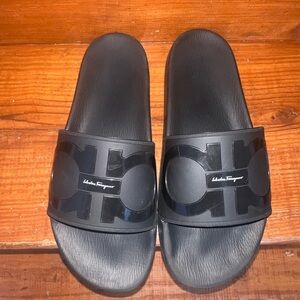 Salvatore Ferragamo Black Logo Slides
